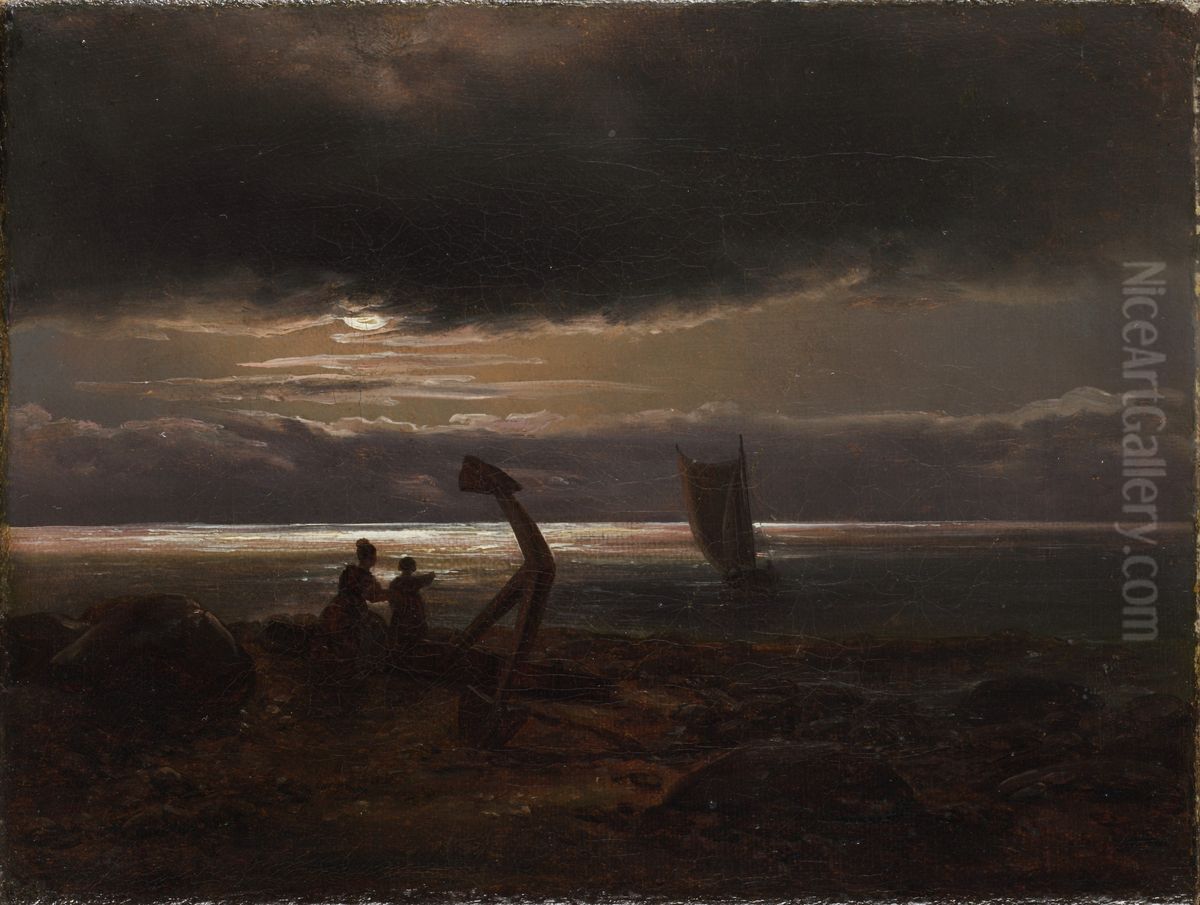 Mother and Child by the Sea Oil Painting by Johan Wilhelm Ludwig Dahl