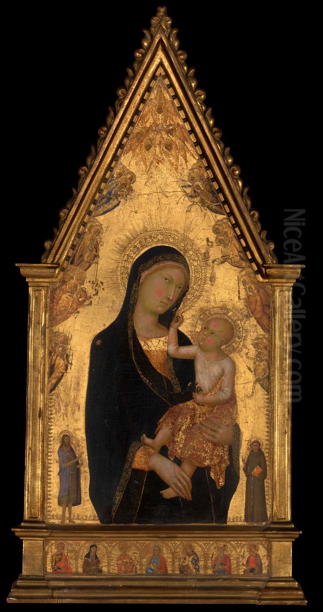 Madonna and Child with Saints and Angels Oil Painting by Lippo Memmi