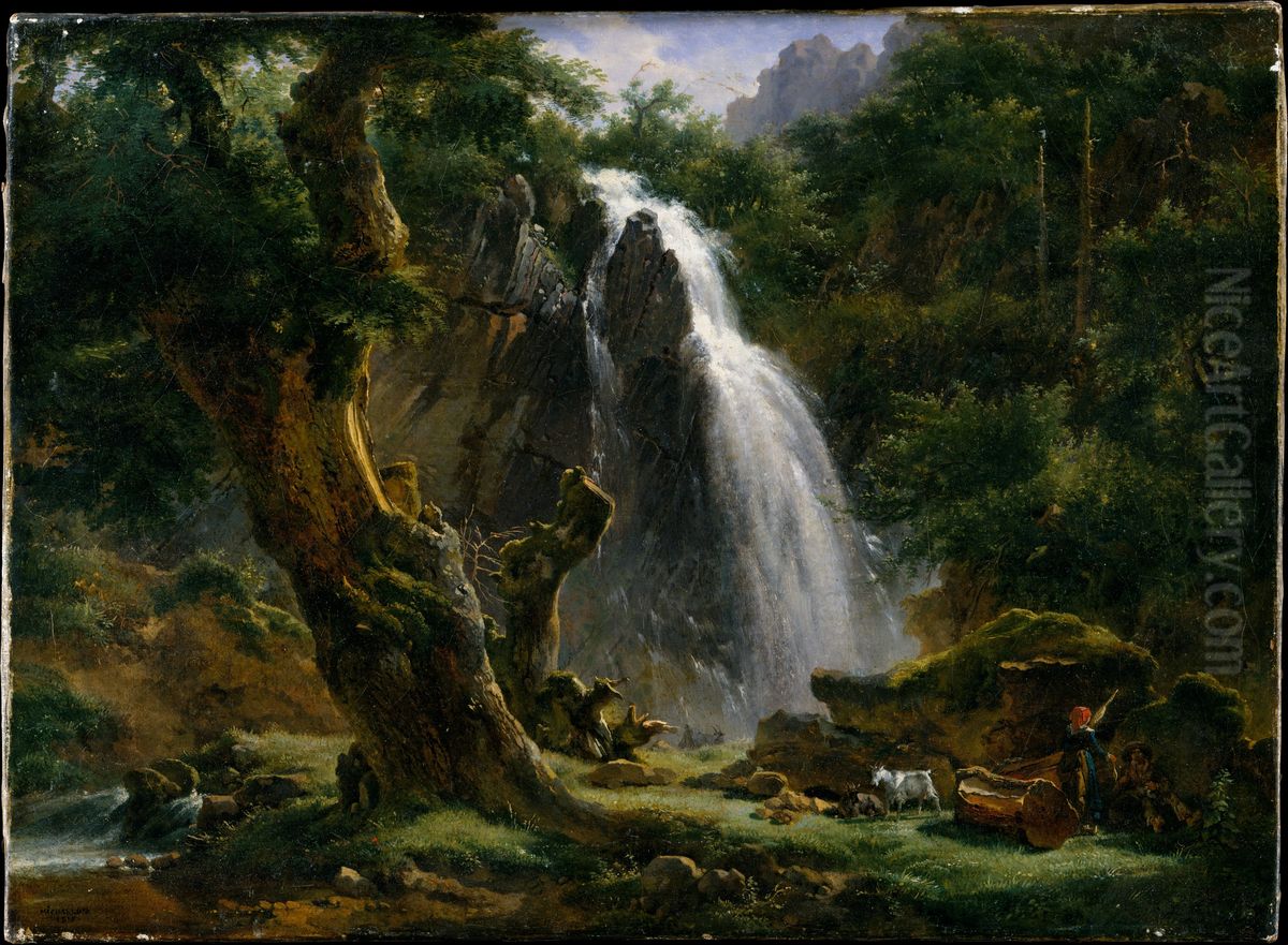 Waterfall at Mont-Dore Oil Painting by Achille Etna Michallon