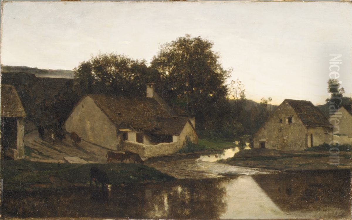 Le hameau d'Optevoz. Oil Painting by Charles-Francois Daubigny