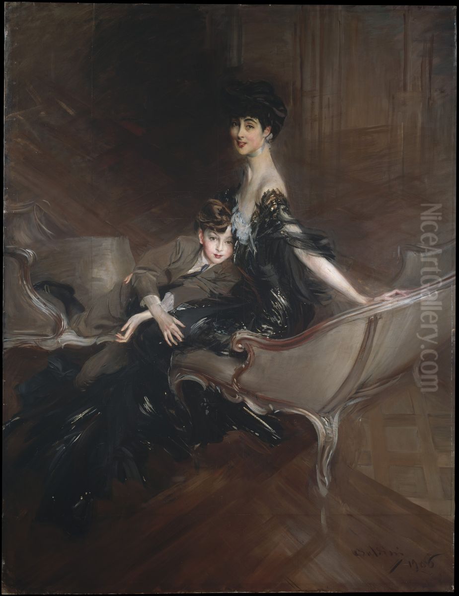 Consuelo Vanderbilt (1876-1964), Duchess of Marlborough, and Her Son, Lord Ivor Spencer-Churchill (1898-1956) Oil Painting by Giovanni Boldini