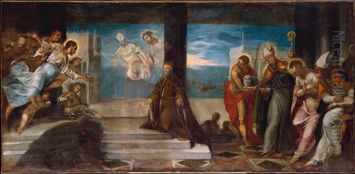 Doge Alvise Mocenigo (1507-1577) Presented to the Redeemer Oil Painting by Jacopo Tintoretto