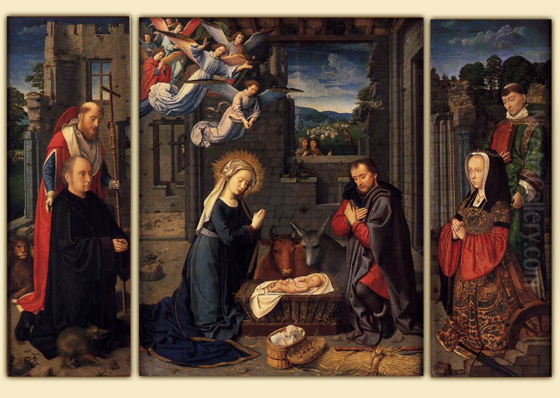 The Nativity with Donors and Saints Jerome and Leonard Oil Painting by Gerard David