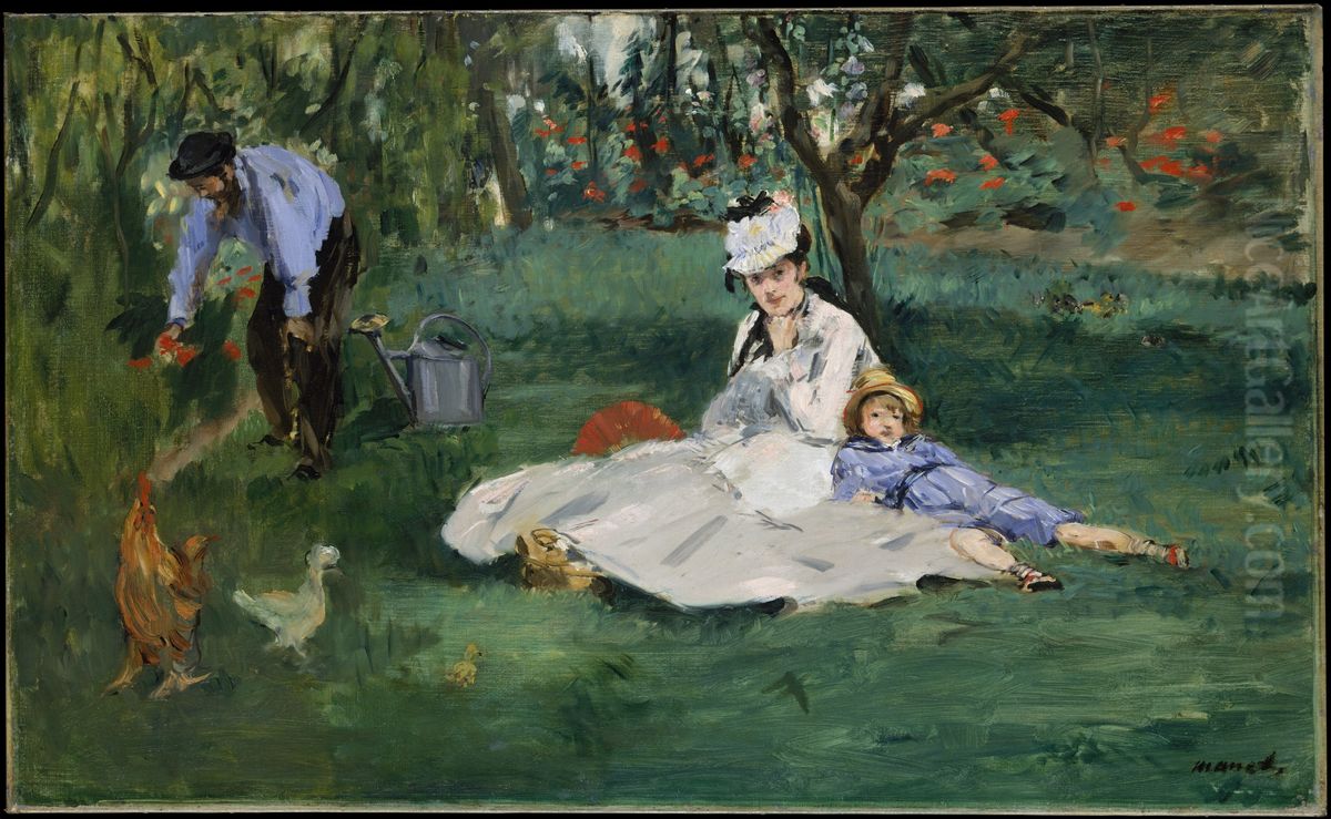 The Monet Family in Their Garden at Argenteuil Oil Painting by Edouard Manet