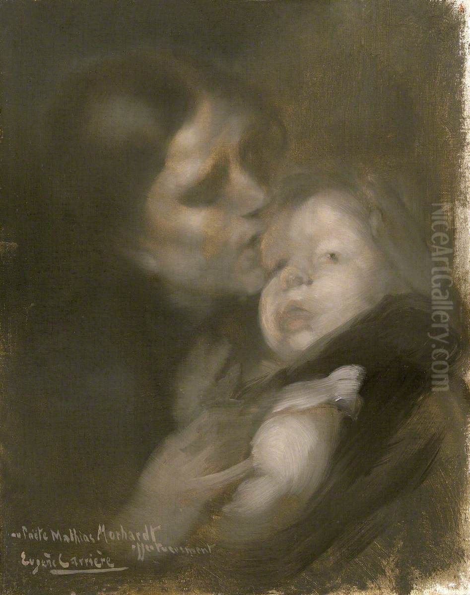 Mother And Child Oil Painting by Eugene Carriere