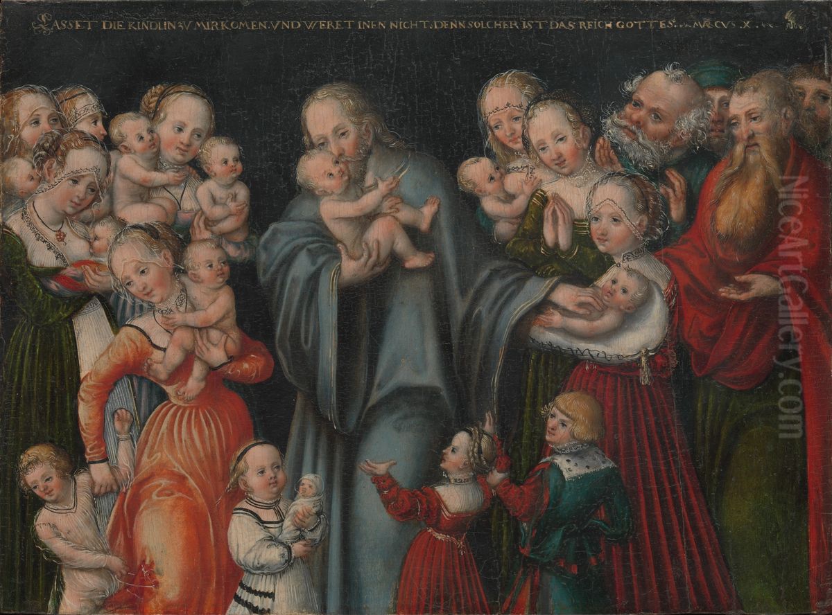Christ Blessing the Children Oil Painting by Lucas Cranach the Youngerand workshop