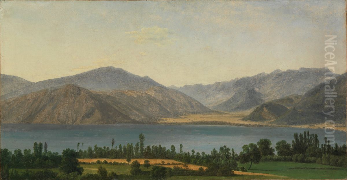 Lake Fucino and the Abruzzi Mountains Oil Painting by Jean-Joseph-Xavier Bidauld