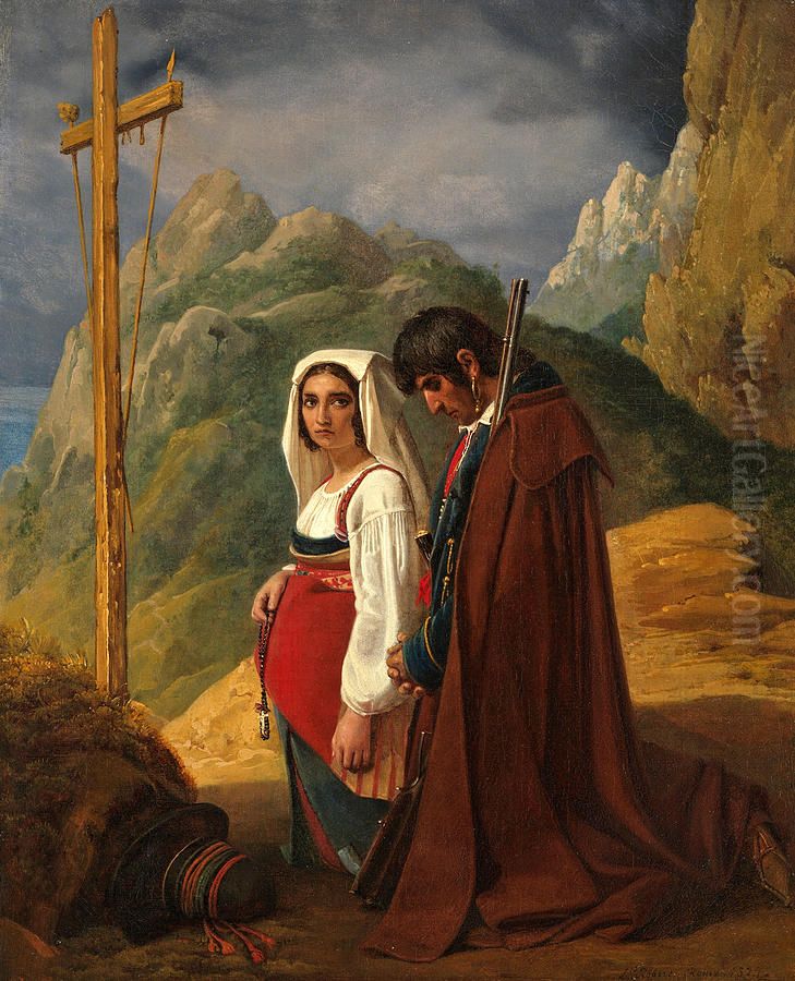 Brigand et sa femme en priere Oil Painting by Leopold Robert
