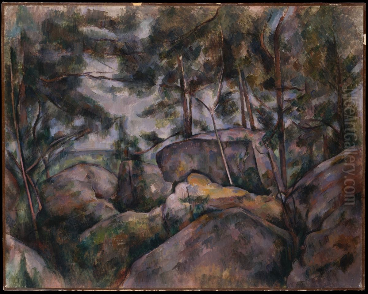 Rochers a Fontainebleau Oil Painting by Paul Cezanne