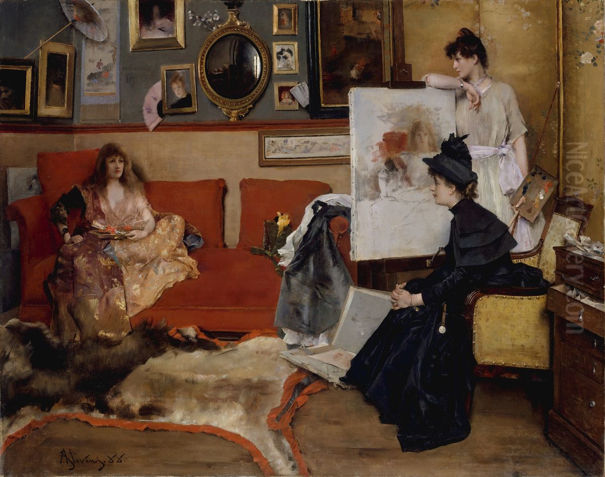 V studii Oil Painting by Alfred Stevens