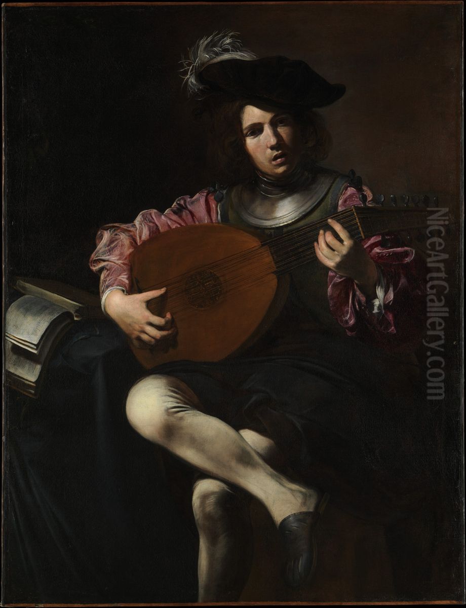 Lute Player Oil Painting by Valentin De Boulogne