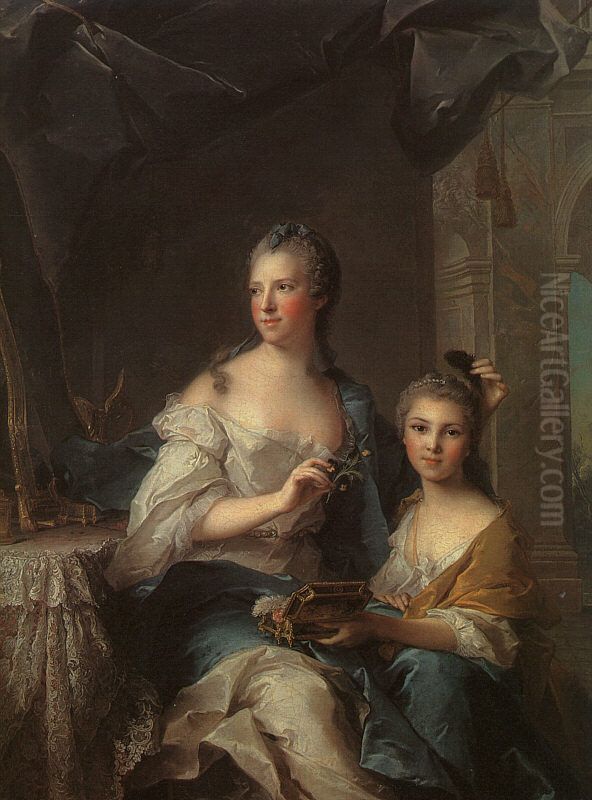 Madame Marsollier and her Daughter Oil Painting by Jean-Marc Nattier
