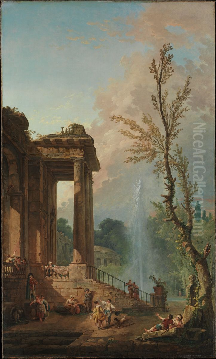 The Portico of a Country Mansion Oil Painting by Hubert Robert