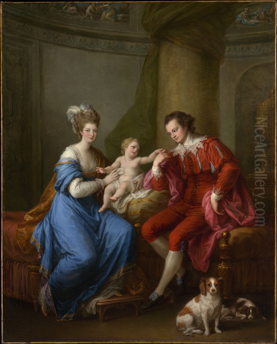 Edward Smith Stanley (1752-1834), Twelfth Earl of Derby, with His First Wife (Lady Elizabeth Hamilton, 1753-1797) and Their Son (Edward Smith Stanley, 1775-1851) Oil Painting by Angelica Kauffmann