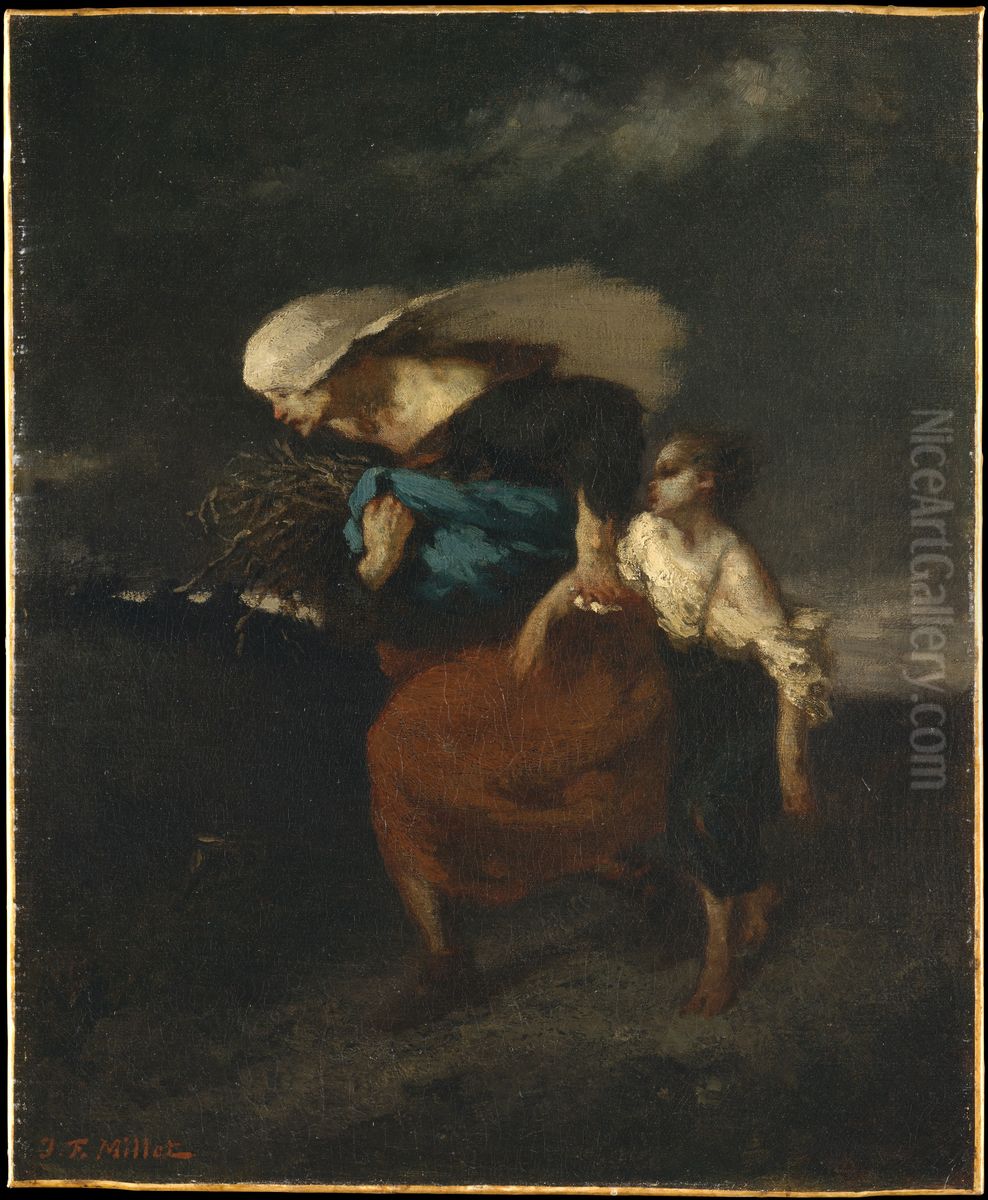 Retreat from the Storm Oil Painting by Jean-Francois Millet