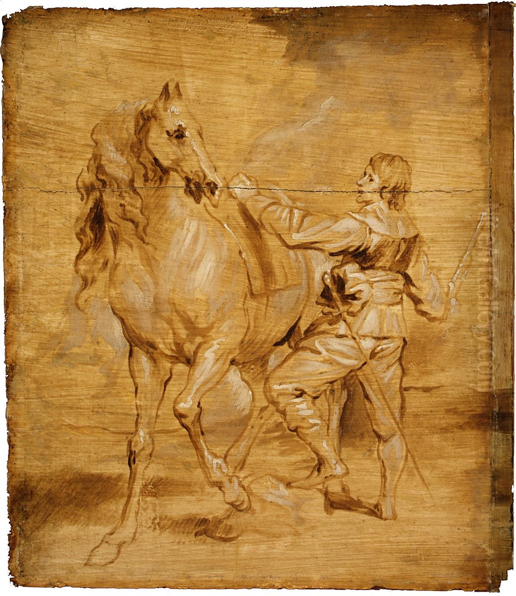 A Man Mounting a Horse Oil Painting by Sir Anthony Van Dyck