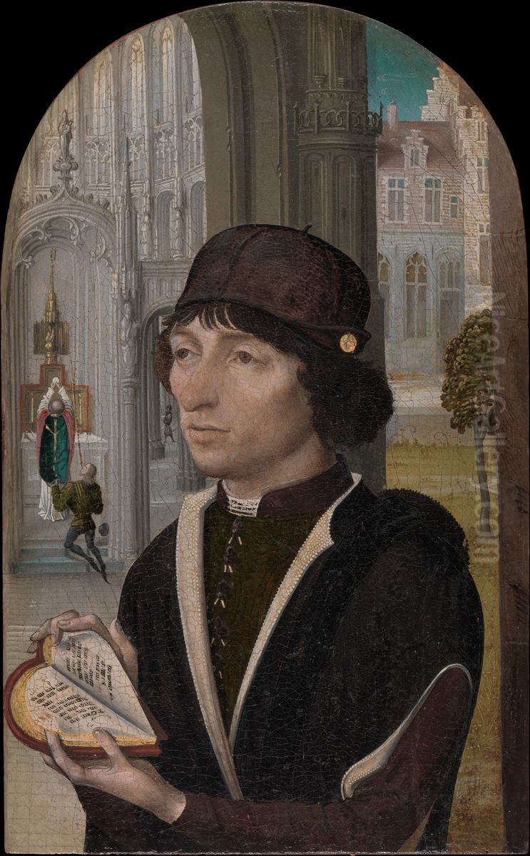 Young Man Holding a Book Oil Painting by Master of the View of Saint Gudula