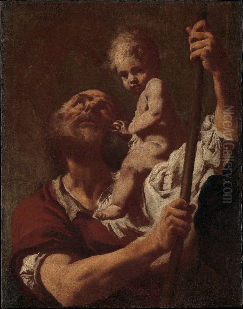 Saint Christopher Carrying the Infant Christ Oil Painting by Giovanni Battista Piazzetta