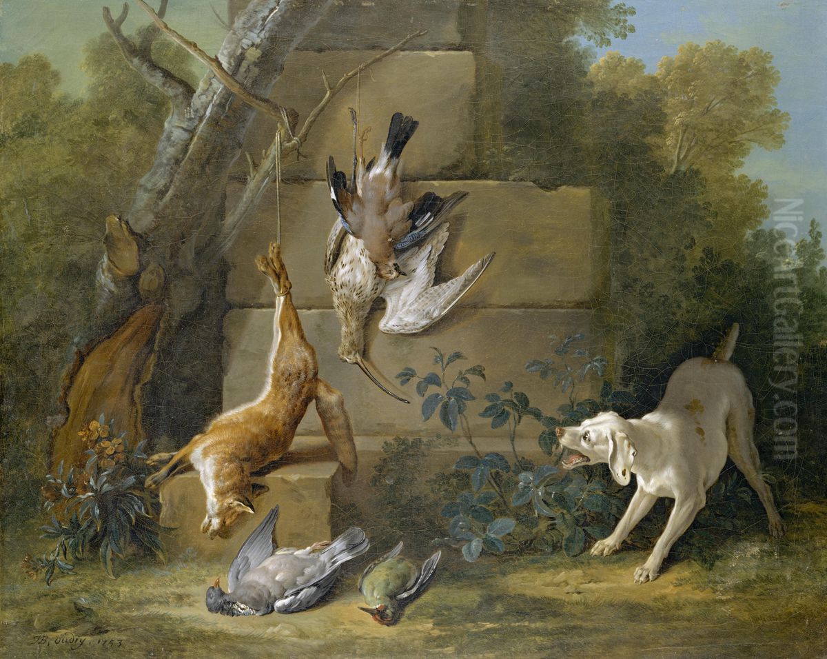 Dog Guarding Dead Game Oil Painting by Jean-Baptiste Oudry