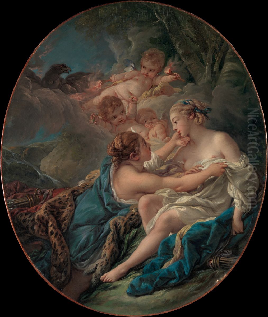 Jupiter, in the Guise of Diana, and Callisto Oil Painting by Francois Boucher