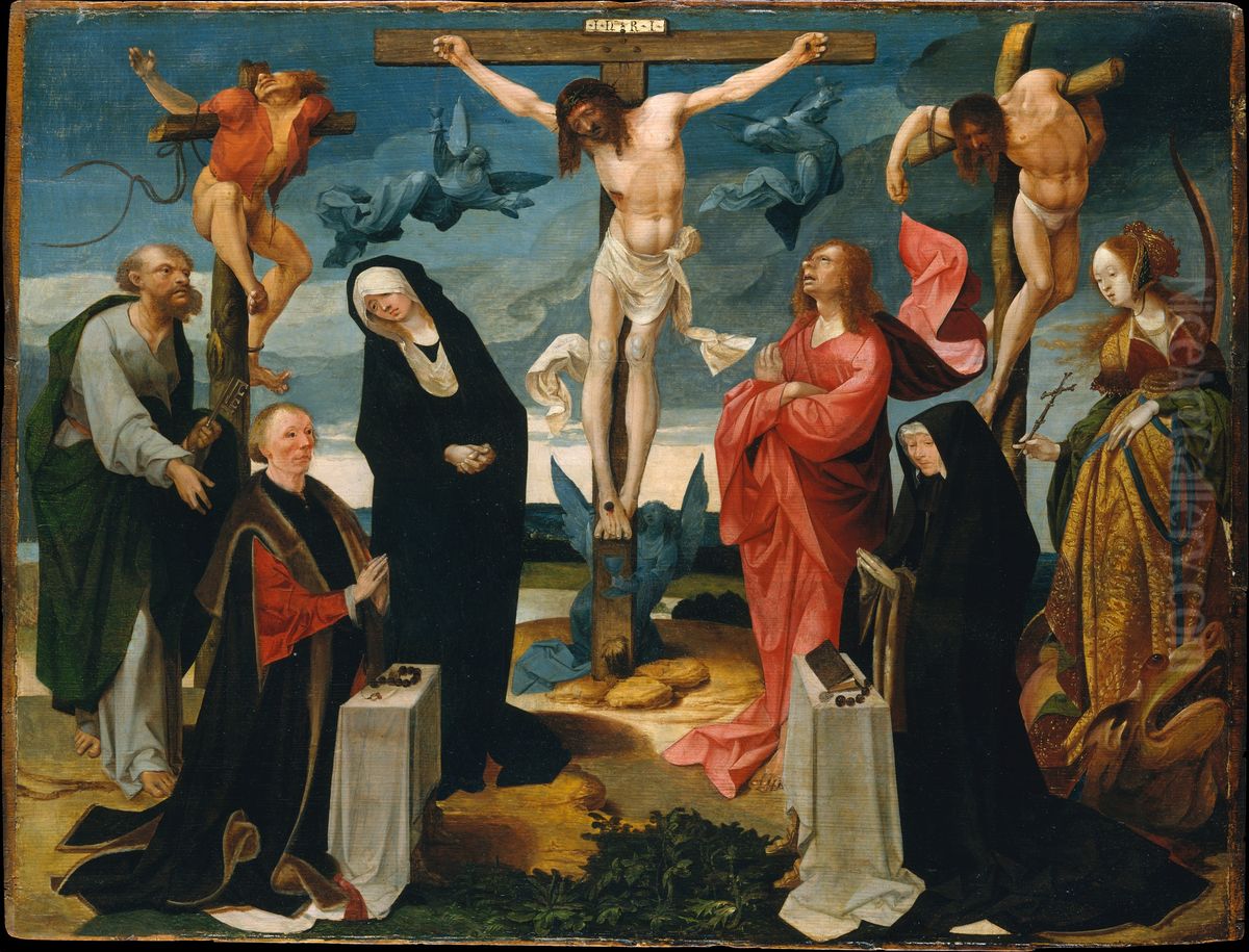 The Crucifixion with Donors and Saints Peter and Margaret Oil Painting by Cornelis Engebrechtsz.