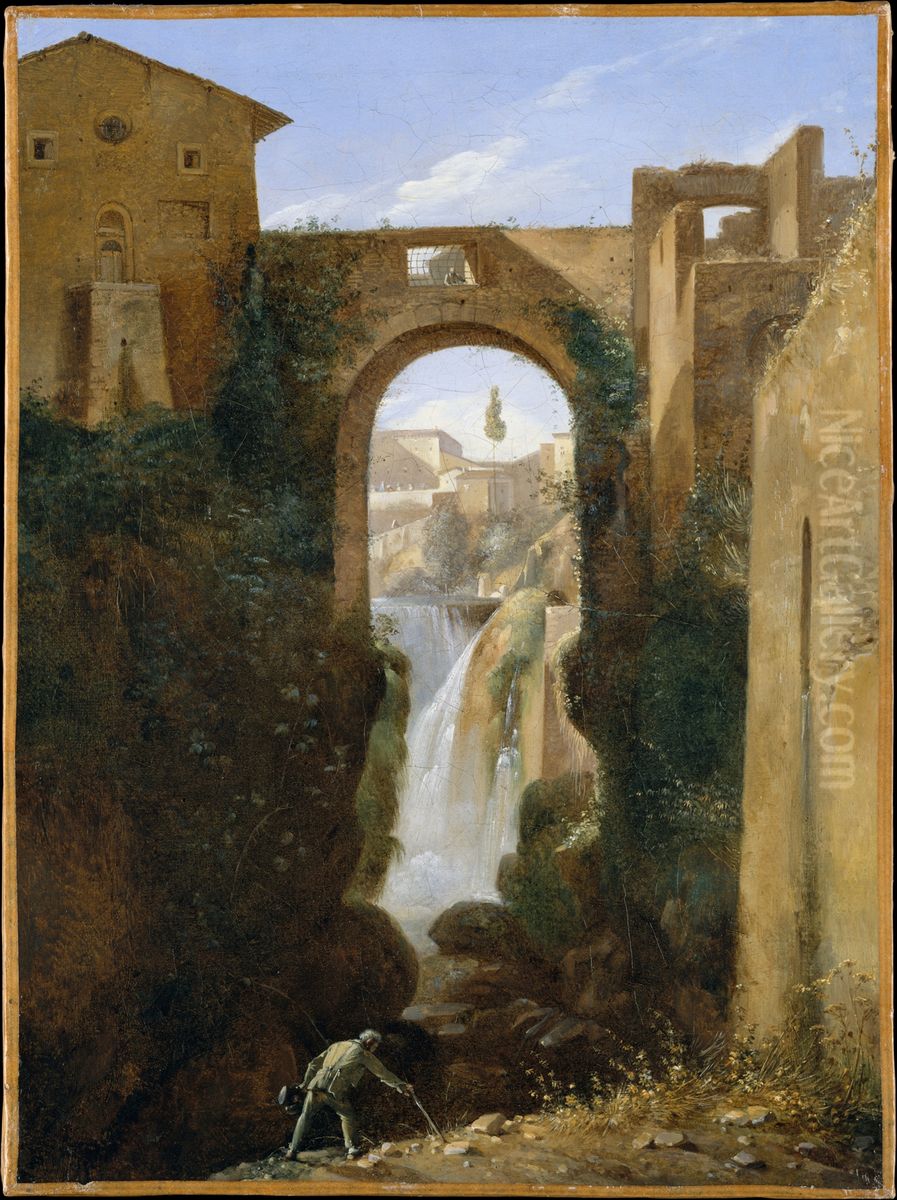 Ponte San Rocco and Waterfalls, Tivoli Oil Painting by Francois Marius Granet