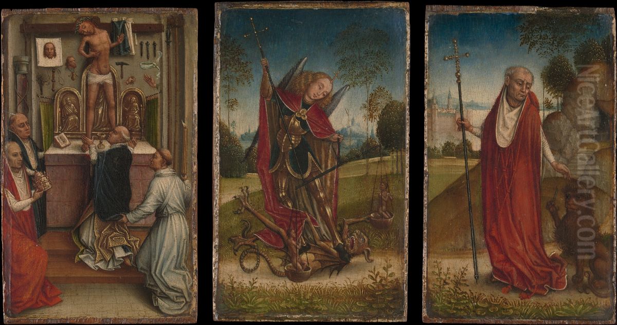 Saint Michael; The Mass of Saint Gregory; Saint Jerome Oil Painting by Master Of The Legend Of Saint Catherine