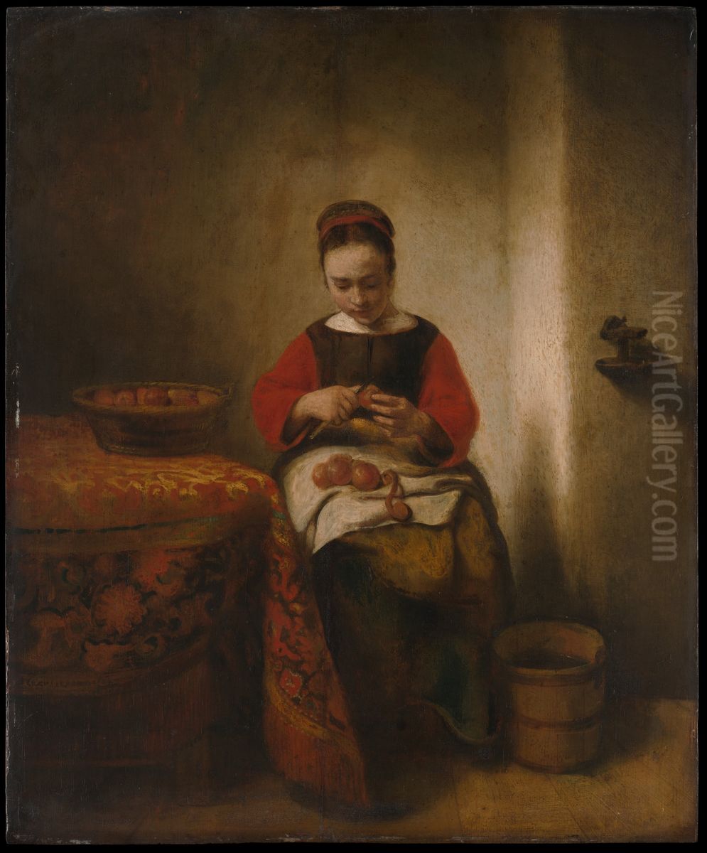 Young Woman Peeling Apples Oil Painting by Nicolaes Maes