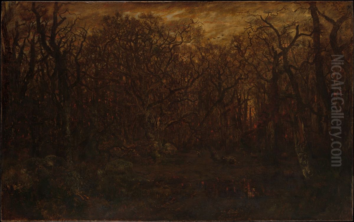 The Forest in Winter at Sunset Oil Painting by Theodore Rousseau