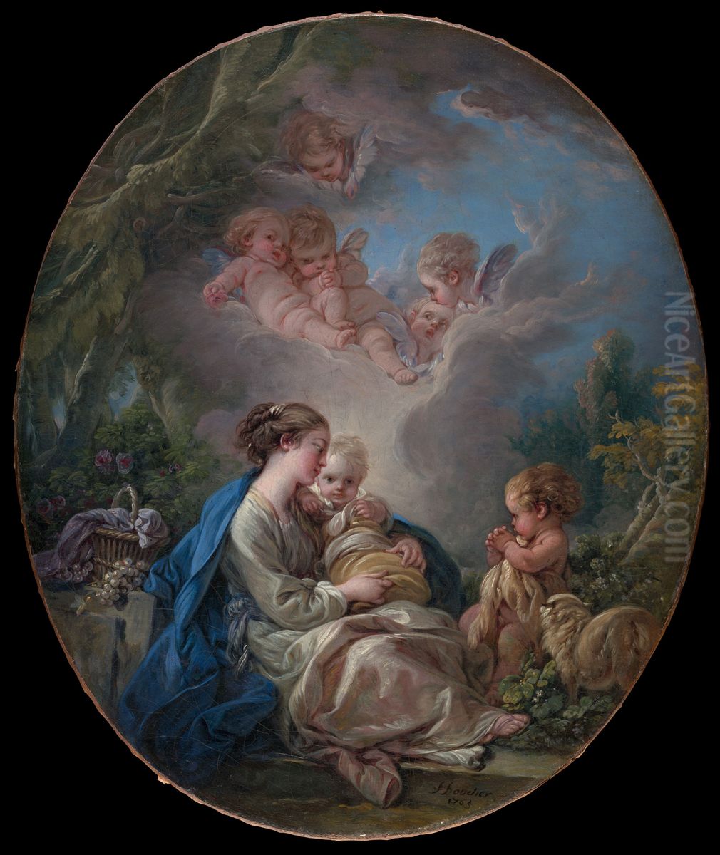 Virgin and Child with the Young Saint John the Baptist and Angels Oil Painting by Francois Boucher