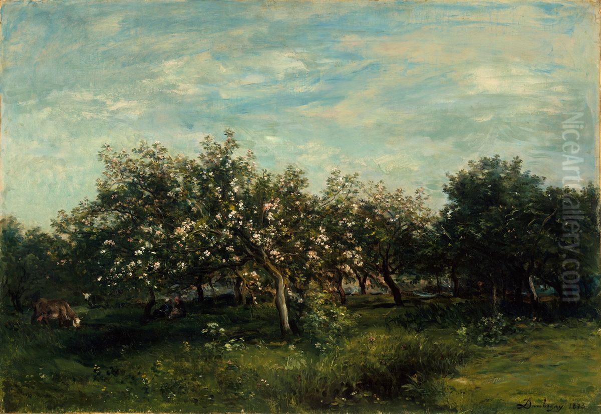 Apple Blossoms Oil Painting by Charles-Francois Daubigny