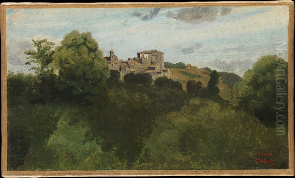 View of Genzano Oil Painting by Jean-Baptiste Camille Corot