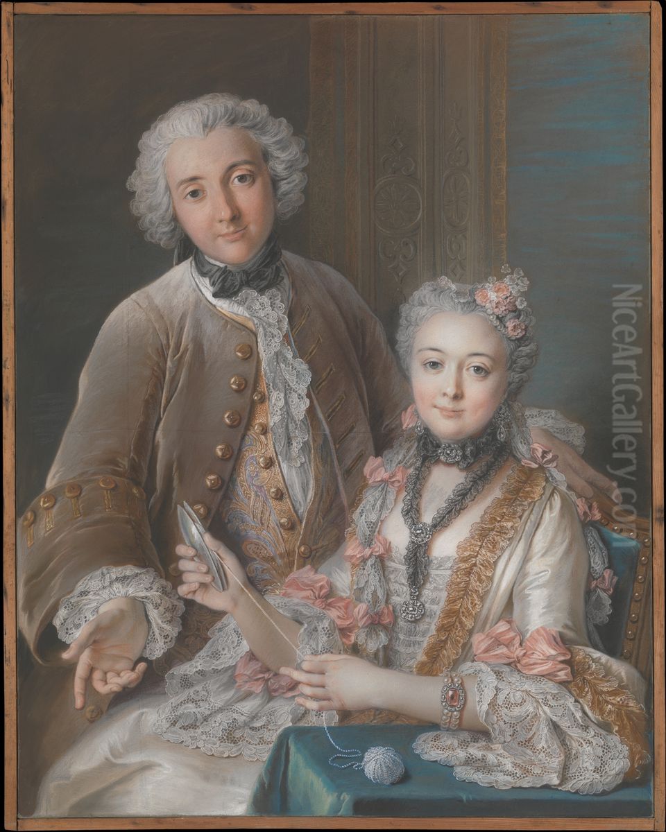 Double Portrait Presumed to Represent Francois de Jullienne (1722-1754) and His Wife (Marie Elisabeth de Sere de Rieux, 1724-1795) Oil Painting by Charles-Antoine Coypel