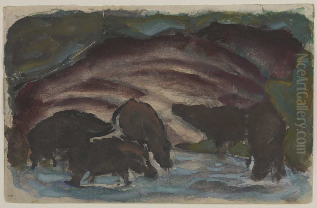 Wildschweine am Wasser. Oil Painting by Franz Marc