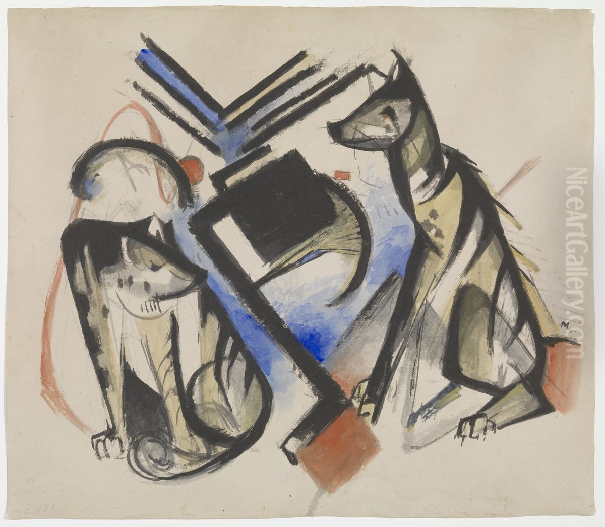 Zwei Wolfe. Oil Painting by Franz Marc