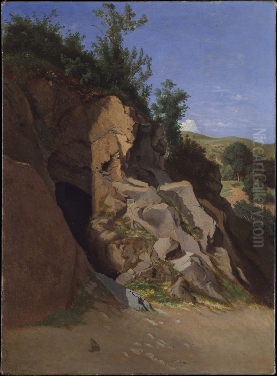 Landscape with a Cave Oil Painting by Theodore Caruelle d'Aligny