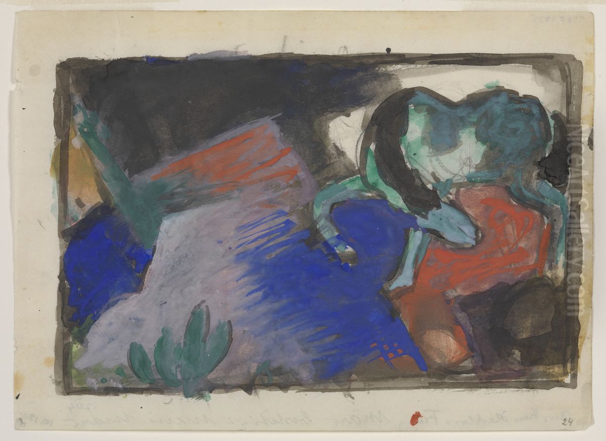 Grunes Pferd in Landschaft Oil Painting by Franz Marc