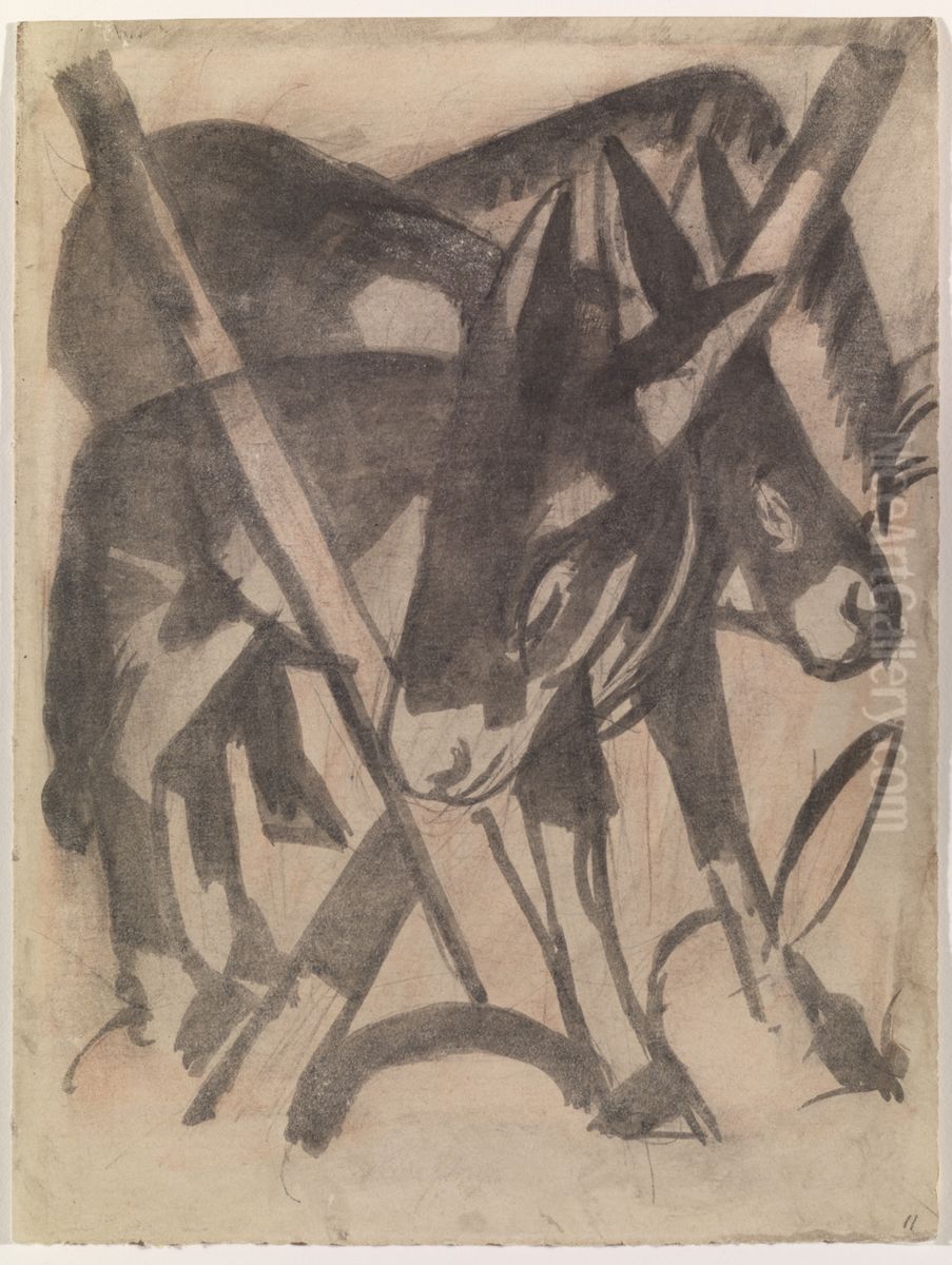 Zwei Esel. Oil Painting by Franz Marc
