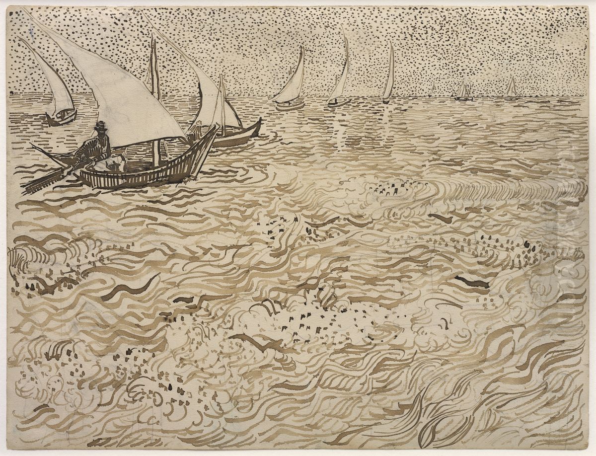 Bateaux a Saintes Maries. Oil Painting by Vincent Van Gogh