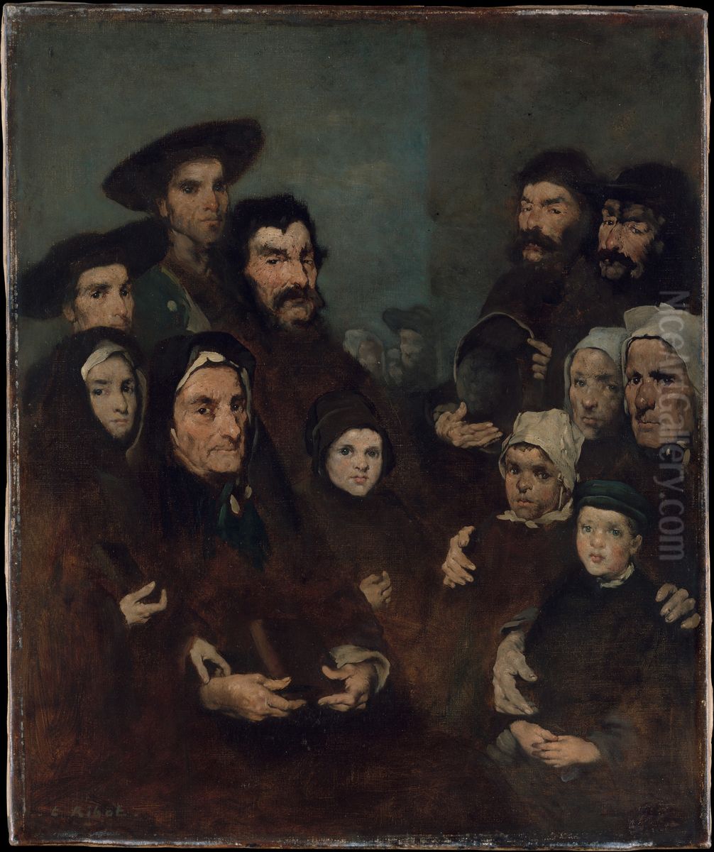 Breton Fishermen and Their Families Oil Painting by Augustin Theodule Ribot