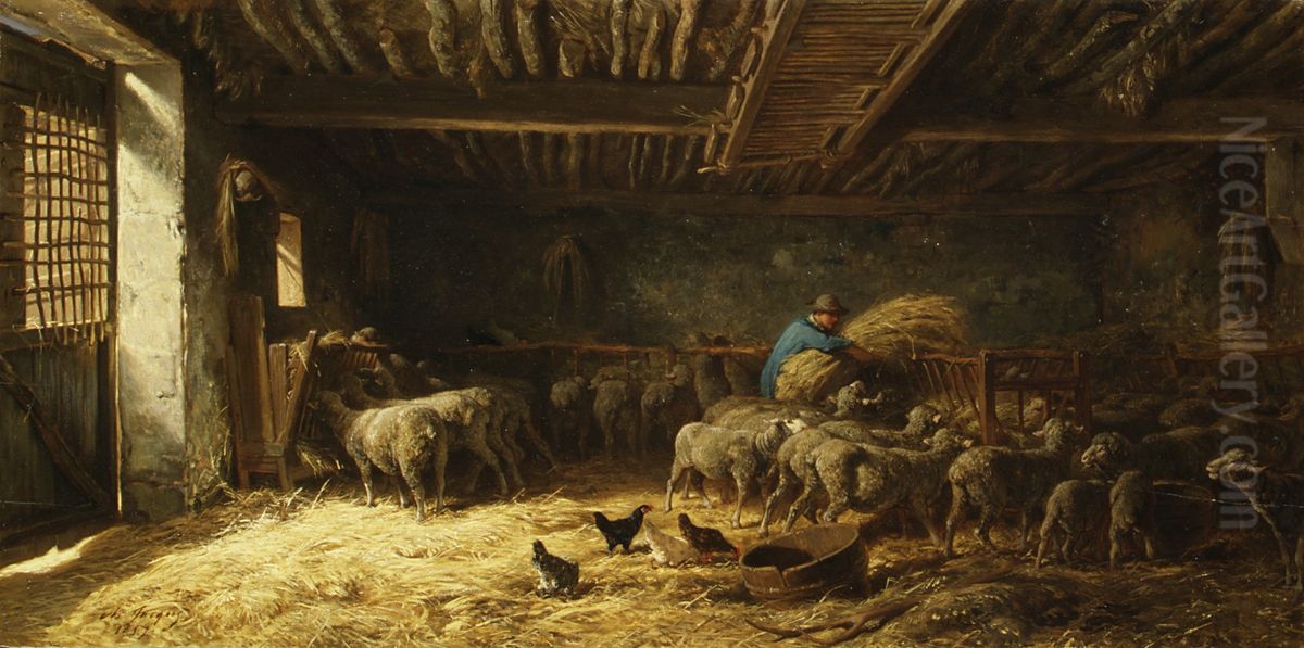 The Sheepfold Oil Painting by Charles Jacque