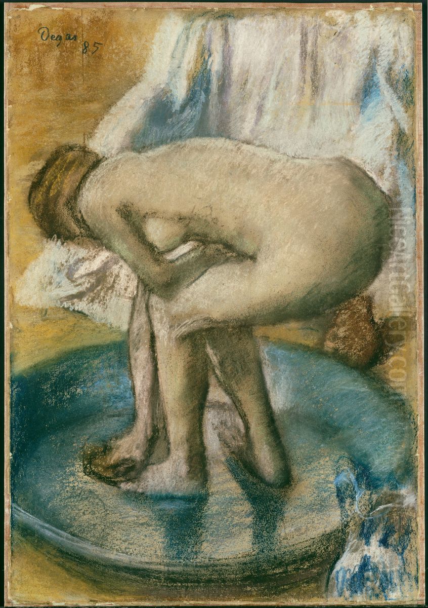 Woman Bathing in a Shallow Tub Oil Painting by Edgar Degas