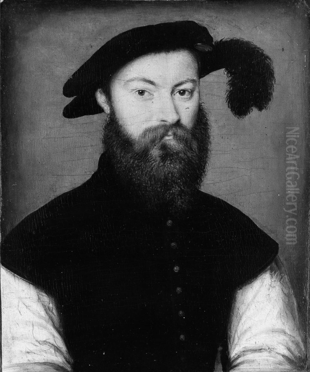 Portrait of a Man with a Black-Plumed Hat Oil Painting by Corneille De Lyon