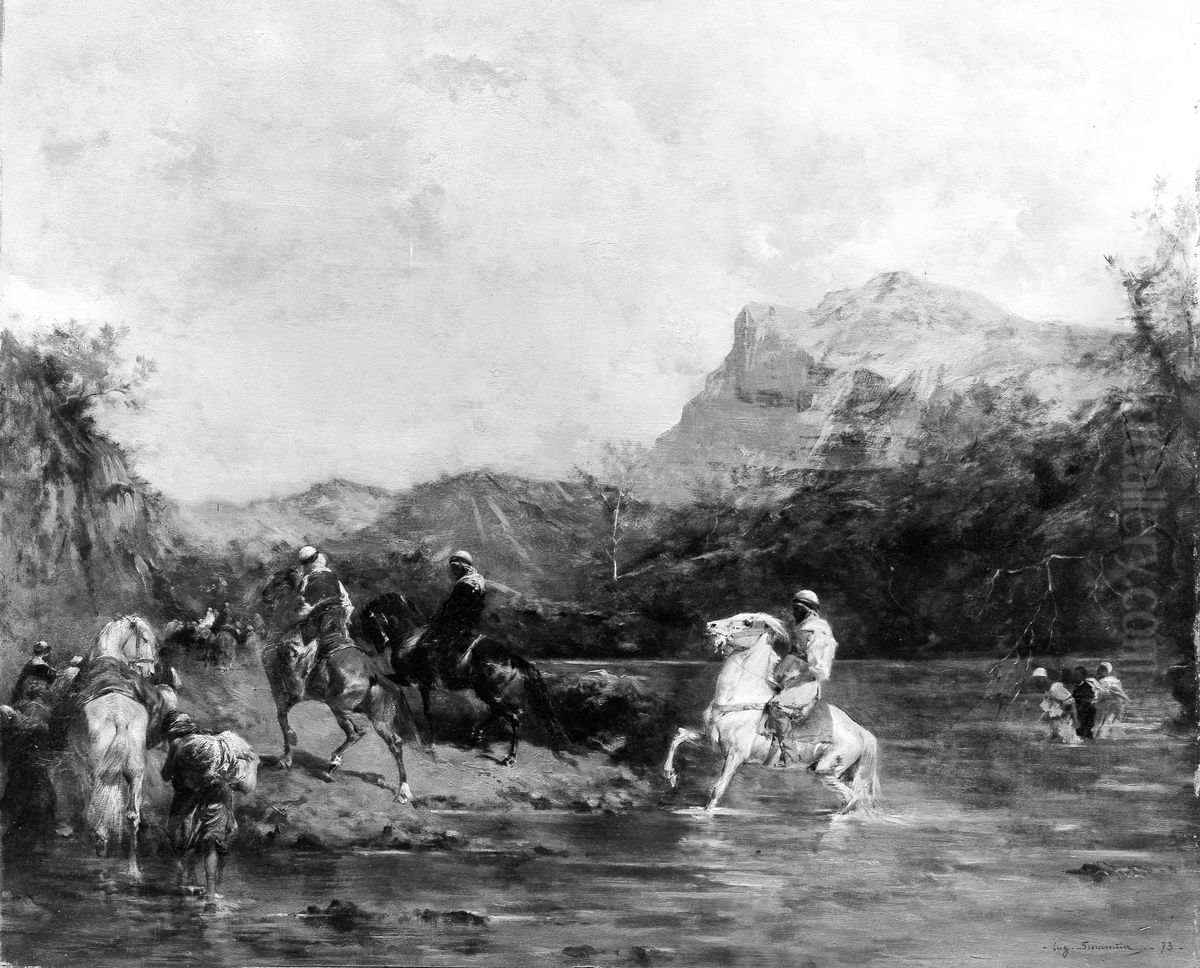 Arabs Crossing a Ford Oil Painting by Eugene Fromentin