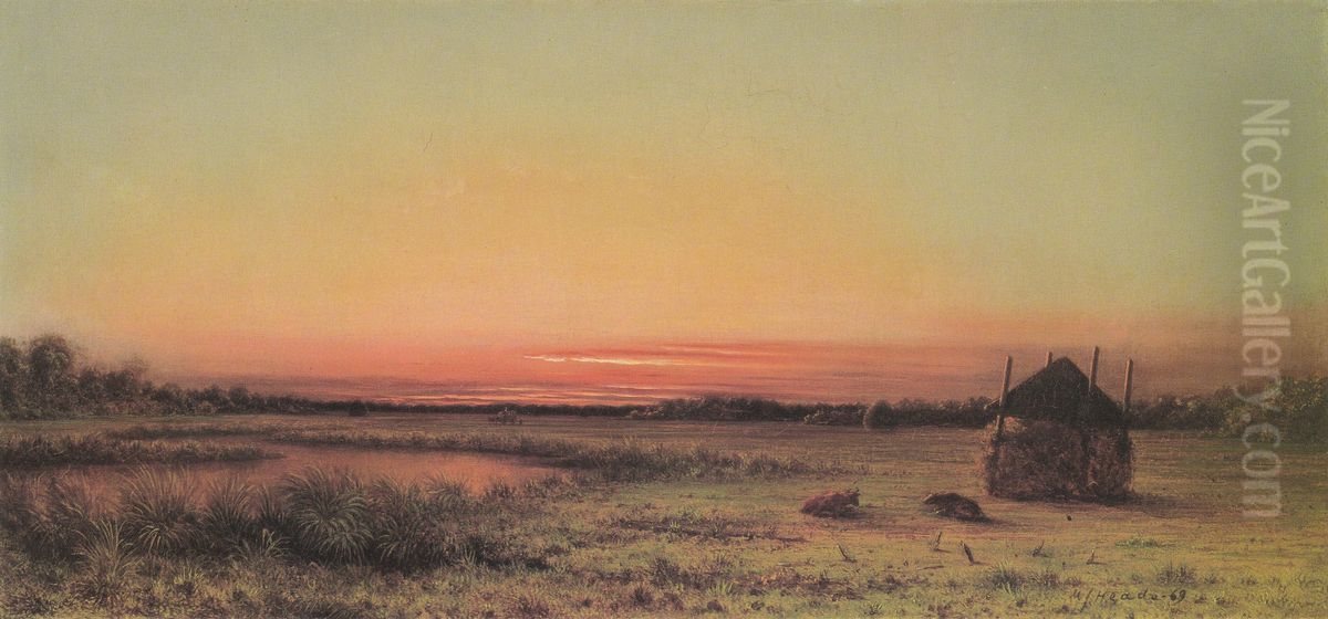 Two Cattle in a Field Oil Painting by Martin Johnson Heade