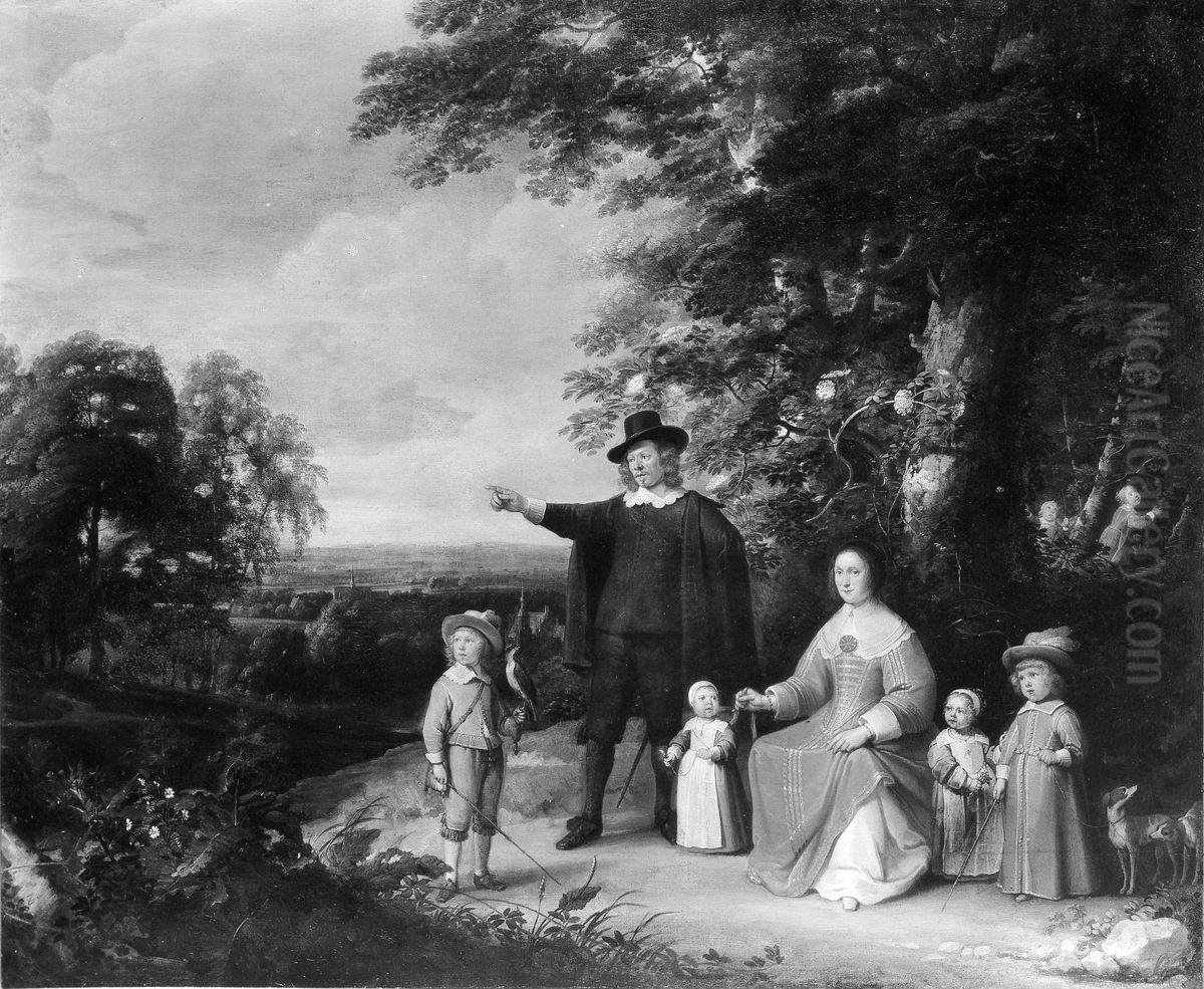 Family Group in a Landscape Oil Painting by Jacques d'Arthois