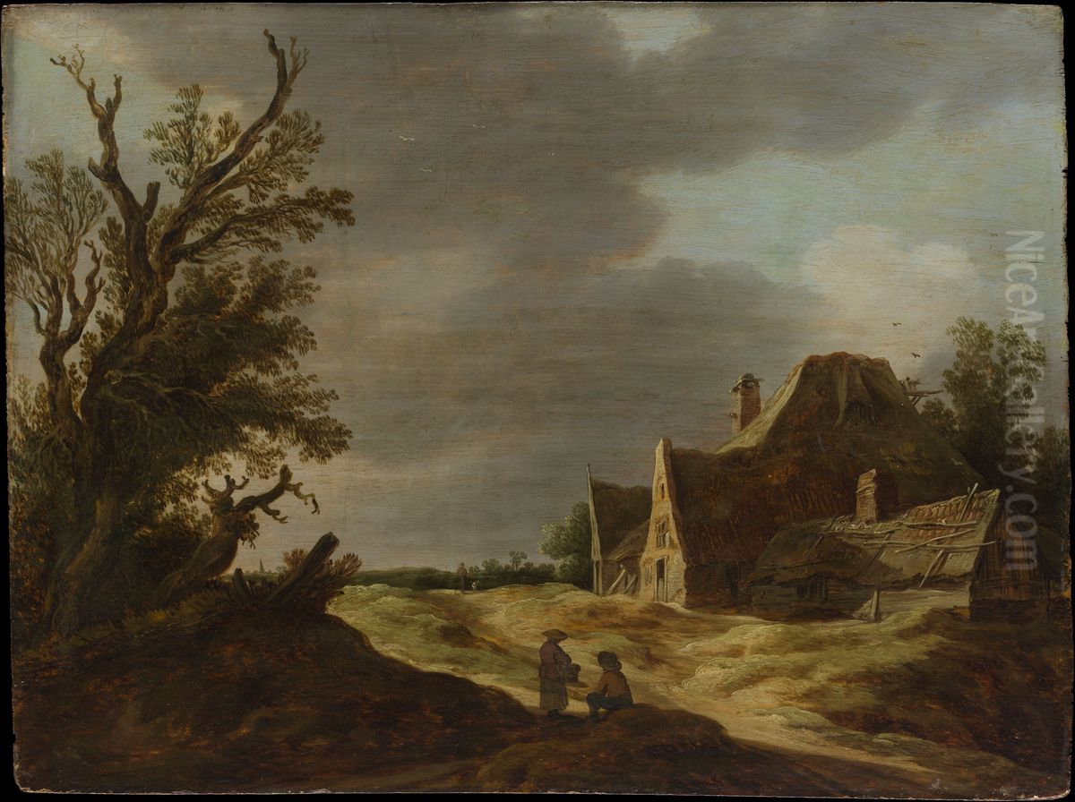 Sandy Road with a Farmhouse Oil Painting by Jan van Goyen