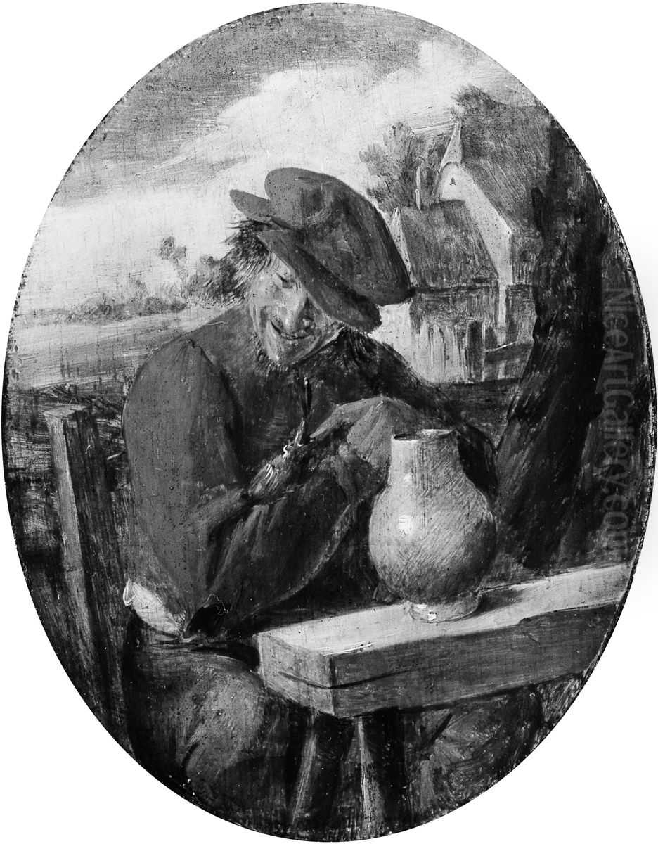 A Peasant with a Bird Oil Painting by Adriaen Brouwer