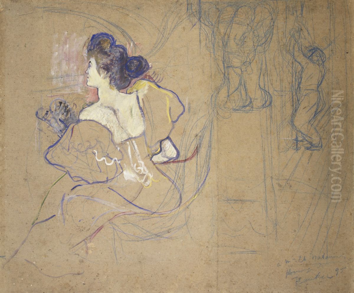 Madame Thadee Natanson (Misia Godebska, 1872-1950) at the Theater Oil Painting by Henri De Toulouse-Lautrec