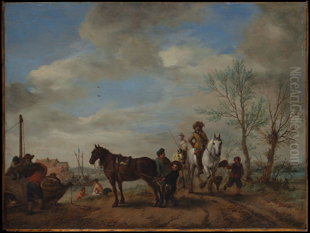 A Man and a Woman on Horseback Oil Painting by Philips Wouwerman